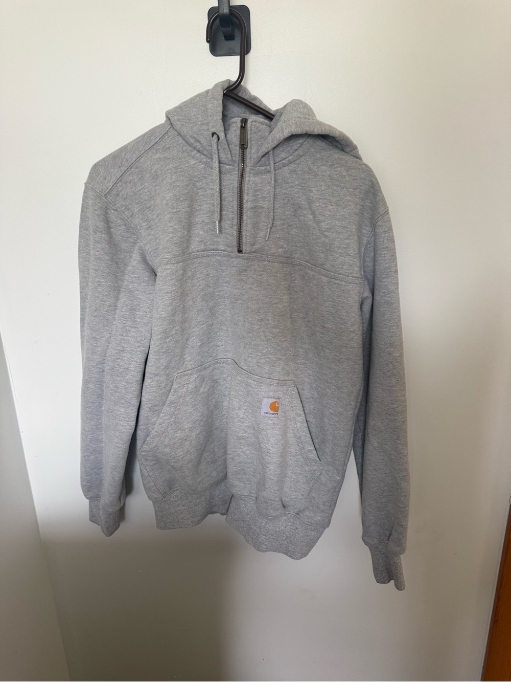Carhartt Light Grey Half-Zip Hoodie with Logo Patch